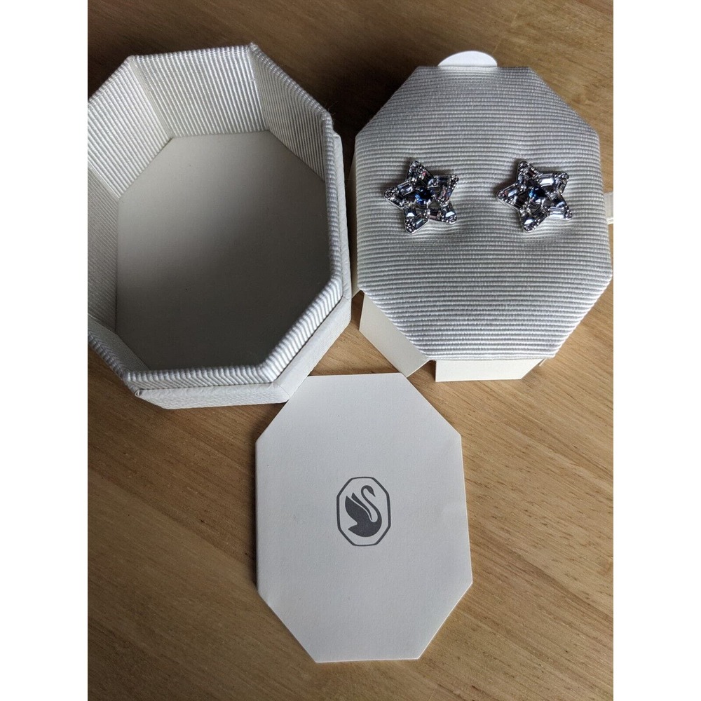 Swarovski Stella stud earrings Mixed cuts Star Blue Rhodium plated 5639188 New - Picture 5 of 10